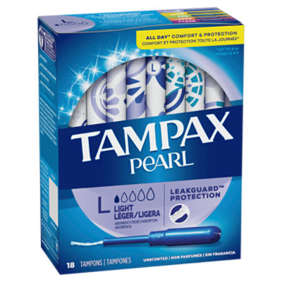  Tampax Pearl Tampons Light Absorbency, With Leakguard Braid,  Unscented, 50 Count x 2 Packs (100 Count total) : Health & Household