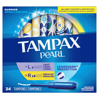 Tampax Pearl Light and Regular Absorbency Unscented , Tampons