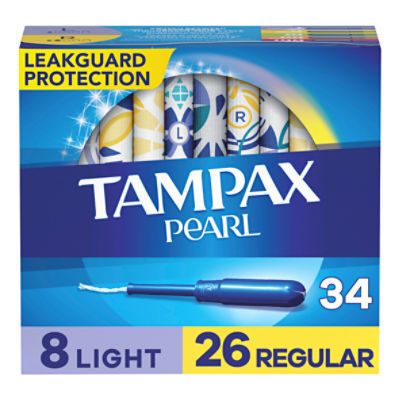 Tampax Pearl Light and Regular Absorbency Unscented Tampons, Duopack, 34 count, 34 Each