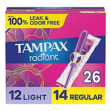 Tampax Radiant Light and Regular Absorbency Tampons, 26 count