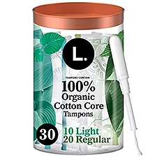 L. Light + Regular Unscented 100% Organic Cotton Core Tampons, 30 count