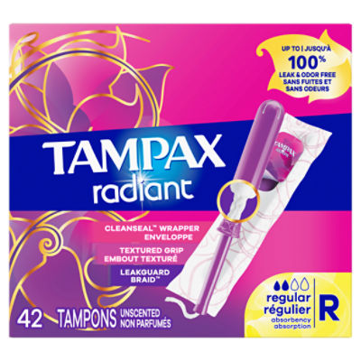 Tampax Radiant Regular Absorbency Unscented Tampons, 42 count