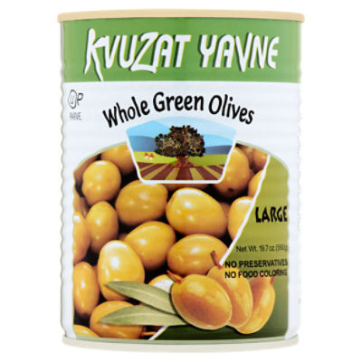 Kvuzat Yavne Large Whole Green Olives, 19.7 oz