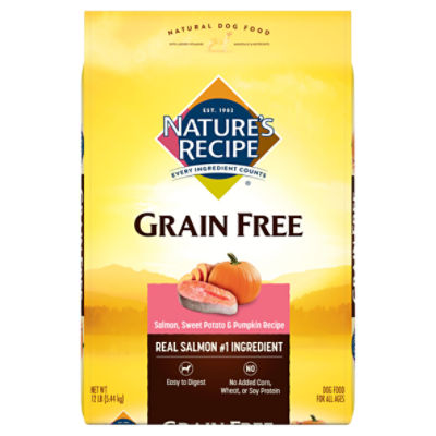 Nature's Recipe Grain Free Salmon, Sweet Potato & Pumpkin Recipe Dog Food for All Ages, 12 lb