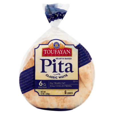Toufayan Bakeries Hearth Baked Classic White Pita, 6 count, 12 oz