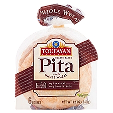 Toufayan Bakeries Hearth Baked Whole Wheat Pita, 6 count, 12 oz