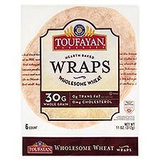 Toufayan Bakeries Hearth Baked Wholesome Wheat Wraps, 6 count, 11 oz, 10 Ounce