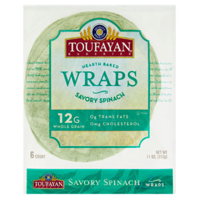 Toufayan Bakeries Hearth Baked Savory Spinach Wraps, 6 count, 11 oz