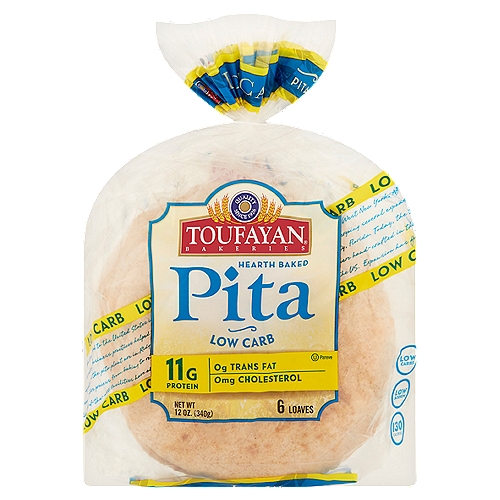 Toufayan Bakeries Hearth Baked Low Carb Pita, 6 count, 12 oz
