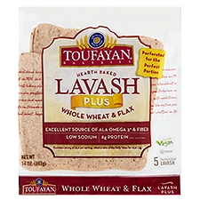 Toufayan Bakeries Whole Wheat & Flax Hearth Baked Lavash Plus , 14 oz, 5 count