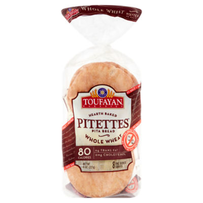 Toufayan Bakeries Pitettes Whole Wheat Pita Bread, 1 oz, 8 count
