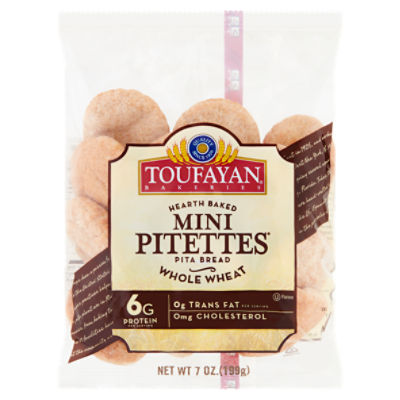 Toufayan Bakeries Mini Pitettes Hearth Baked Whole Wheat Pita Bread, 7 oz