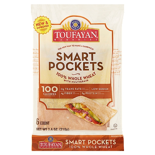 Toufayan Bakeries 100% Whole Wheat with Multigrain Smart Pockets, 6 count, 7.4 oz