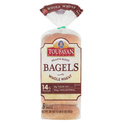 Toufayan Bakeries Hearth Baked Whole Wheat Bagels, 6 count, 20 oz