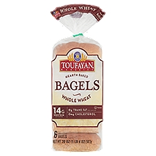 Toufayan Bakeries Hearth Baked Whole Wheat Bagels, 6 count, 20 oz