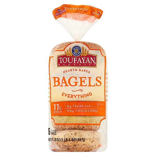 Toufayan Bakeries Hearth Baked Everything Bagels, 6 count, 20 oz
