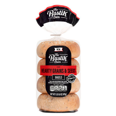 The Rustik Oven Hearty Grains & Seeds Bagels, 4 count, 1 lb 0.8 oz