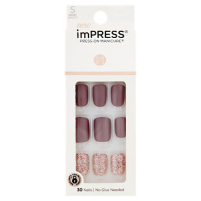 Impress Press-On Manicure Flawless Short Length Nails, 30 count