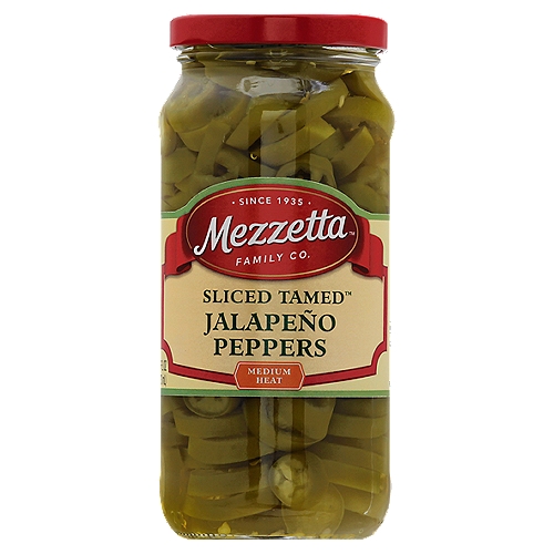 Mezzetta Medium Heat Sliced Tamed Jalapeño Peppers, 16 fl oz
Our family discovered a technique that tames the heat out of a traditional jalapeno, because sometimes you want full flavor crunch without the fire.