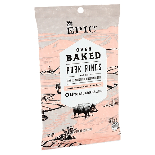 Epic Oven Baked Pink Himalayan + Sea Salt Pork Rinds, 2.5 oz
Epic's Line of Baked Pork Rinds are Developed to Highlight the Rich Flavor of Pork Skins Through Simple Seasonings and an Alternative Cooking Technique to the Industry Norm of Frying in Pork Fat. The End Result is an Epic Tasting Snack that Contains 40% Less Fat* per Serving that the Leading Fried Pork Rinds. Enjoy this Perfect Lightweight Snack that Will Melt in Your Mouth!
*Fat content has been reduced from 4.5 kg to 2.5 per serving