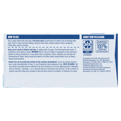 Seventh Generation Free & Clear Fabric Softener Sheets, 80 count