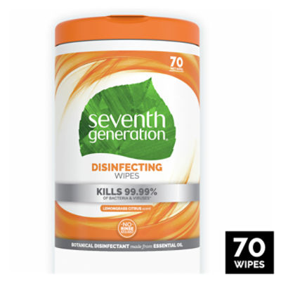 Seventh Generation Lemongrass Citrus Scent Disinfecting Wet Wipes, 70 count, 1 lb 1.4 oz