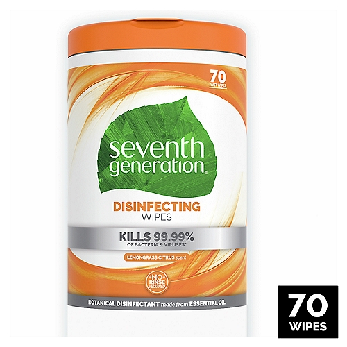 Seventh Generation Disinfectant Wipes Lemongrass Citrus 70 Count