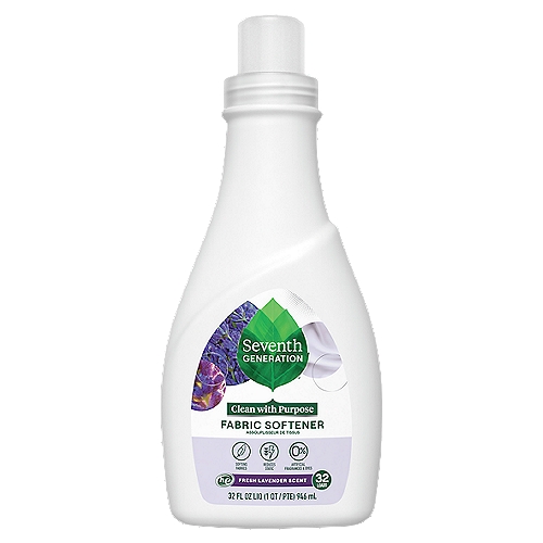 Seventh Generation Liquid Fabric Softener Fresh Lavender Scent 32 oz, 42 Loads
Seventh Generation Lavender Fabric Softener leaves your clothes soft and fresh. Our concentrated formula uses a plant-based natural fabric softener to reduce static cling and soften your clothes. Our fabric conditioner is free from animal derived ingredients, dyes and synthetic fragrances. We never test our products on animals and our products are certified cruelty-free by the Leaping Bunny Organization. For the best results, use this liquid fabric softener with Seventh Generation laundry detergent.
At Seventh Generation we do business differently. We believe our products are healthy solutions for use within your home-and for the community and environment outside of it. Our company is always evaluating how to reduce their environmental impact, increase performance and safety, and create a more sustainable supply chain. We also believe it is our responsibility to set a course for a more mindful way of doing business, where companies act as partners with other stakeholders to create a brighter future for the whole planet. Seventh Generation is proud to be a Certified B Corporation. B Corps are certified to be better for workers, better for communities, and better for the environment. By choosing Seventh Generation laundry soap and fabric softener products, you're joining us in nurturing the health of the next seven generations.Seventh Generation Lavender Fabric Softener leaves your clothes soft and fresh. Our concentrated formula uses a plant-based natural fabric softener to reduce static cling and soften your clothes. Our fabric conditioner is free from animal derived ingredients, dyes and synthetic fragrances. We never test our products on animals and our products are certified cruelty-free by the Leaping Bunny Organization. For the best results, use this liquid fabric softener with Seventh Generation laundry detergent.