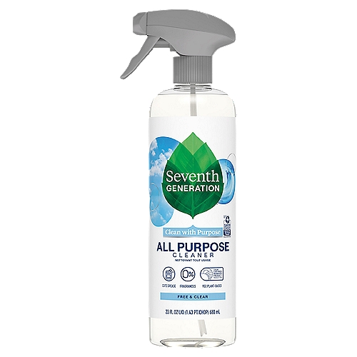 Seventh Generation Free & Clear All Purpose Cleaner, 23 fl oz
Ingredients in Our Safe* & Effective Formula
Water
Decyl glucoside - plant-derived cleaning agent
Lauramine oxide - plant based cleaning agent
Sodium gluconate - plant-derived water softener
Sodium carbonate - mineral-based alkalinity builder
Benzisothiazolinone - synthetic preservative
Methylisothiazolinone - synthetic preservative
*Safe when used as directed.