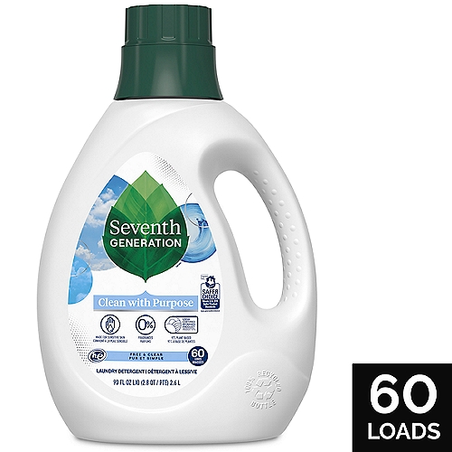 Seventh Generation Clean with Purpose Laundry Detergent, 60 loads, 90 fl oz
Seventh Generation Laundry Detergent is tough on stains but gentle to your world. With no dyes, artificial brighteners or fragrances, our laundry detergent liquid gives you great results in HE and standard machines and works in all water temperatures. This laundry soap is made with plant-based ingredients and is a USDA Biobased 97%. Fragrance free, this liquid laundry detergent is hypoallergenic and made for sensitive skin. For more than 25 years, Seventh Generation has been thoughtfully formulating safe and effective plant-based products that work. Really well. As a leading green laundry detergent manufacturer, we are proud to make biodegradable and EPA Safer Choice detergents. You may also notice a cute Leaping Bunny seal on our products. That means we never test our products on animals and our products do not contain animal-based ingredients. We design our products to be safe for people, their homes, and the surrounding environment.
Based in Vermont, Seventh Generation is proud to be a B Corporation. B Corps are to be better for workers, better for communities, and better for the environment. By choosing Seventh Generation washing detergent and dryer sheets products, you're joining us in nurturing the health of the next seven generations.