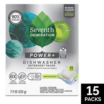 Seventh Generation Power+ Fresh Citrus Scent Dishwasher Detergent Packs, 15 count, 7.9 oz
