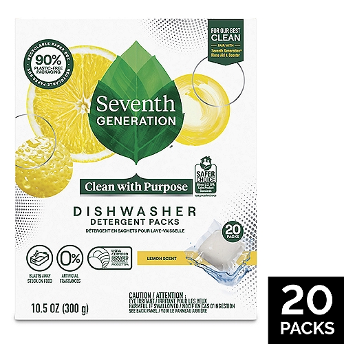 Seventh Generation Dishwasher Detergent Packs Lemon scent 20 count