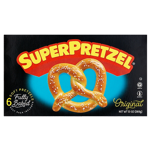 SuperPretzel Original Fully Baked Soft Pretzels, 6 count, 13 oz
The Perfect Snack
With simple ingredients baked to perfection, it's the snack that needs nothing but 30 seconds.
