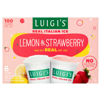 Luigi's Lemon & Strawberry Real Italian Ice, 6 fl oz, 6 count, 6 Each