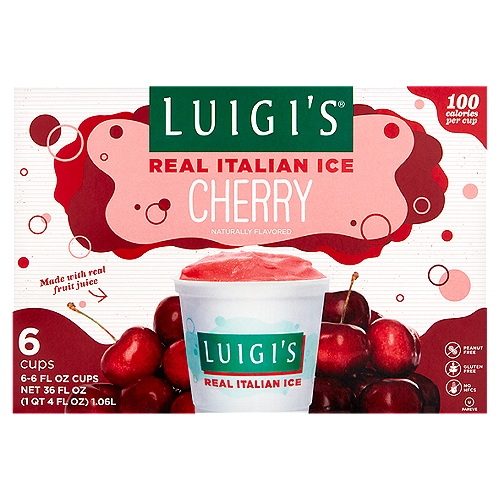 Luigi's Cherry Real Italian Ice, 6 fl oz, 6 count
