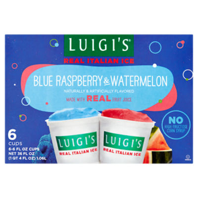 Luigi's Blue Raspberry Watermelon Real Italian Ice, 6 fl oz, 6 count, 36 Fluid ounce