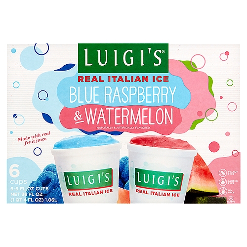 Luigi's Blue Raspberry Watermelon Real Italian Ice, 6 fl oz, 6 count