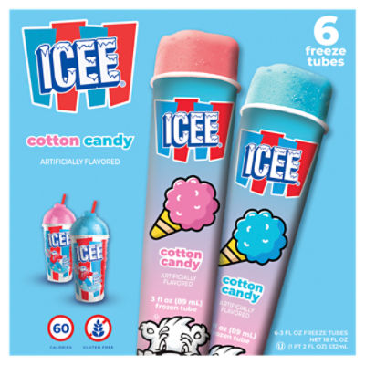Icee Cotton Candy Frozen Tubes, 3 fl oz, 6 count, 18 Fluid ounce