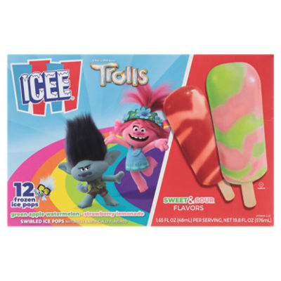 Icee Dreamworks Trolls Swirled Ice Pops, 1.65 fl oz, 12 count, 19.8 Fluid ounce