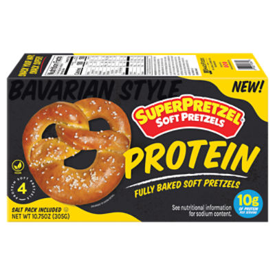 SuperPretzel Bavarian Style Protein Fully Baked Soft Pretzels, 4 count, 10.75 oz