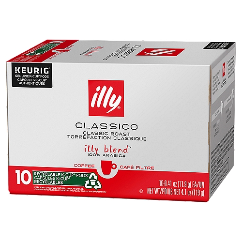 illy Classico Classic Roast 100% Arabica Coffee K-Cup Pods, 0.41 oz, 10 count
illy blend™

Classico - Mild and Balanced
Intenso - Full-Bodied
Forte - Rich and Strong
Decaffeinato - Mild and Balanced
