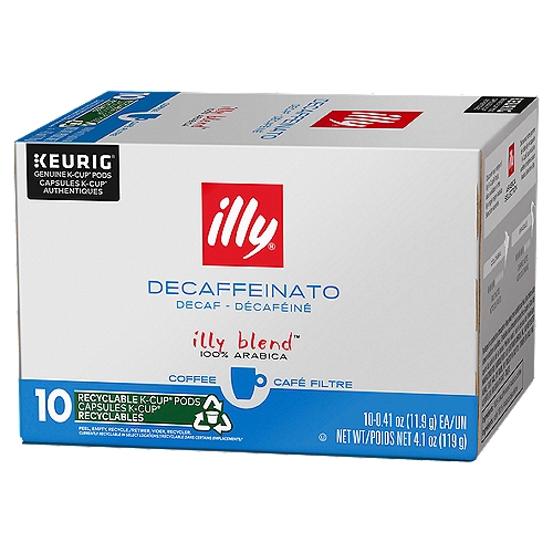 illy Decaffeinato Decaf 100% Arabica Coffee K-Cup Pods, 0.41 oz, 10 count
illy blend™

Classico - Mild and Balanced
Intenso - Full-Bodied
Forte - Rich and Strong
Decaffeinato - Mild and Balanced