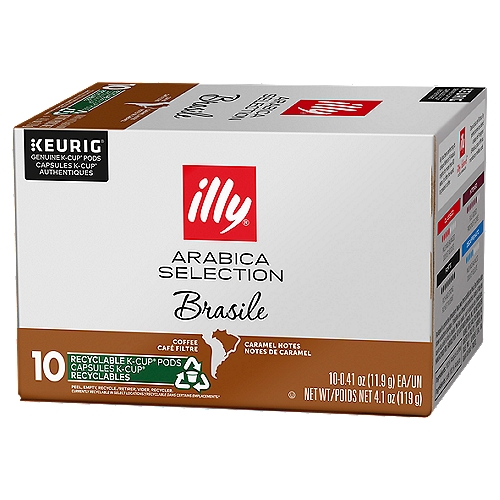 illy Arabica Selection Brasile Coffee K-Cup Pods, 0.41 oz, 10 count
illy blend™ 100% Arabica

Classico - Classic Roast: Mild and Balanced
Intenso - Bold Roast: Full-Bodied
Forte - Extra Bold Roast: Rich and Strong
Decaffeinato - Classic Roast: Mild and Balanced