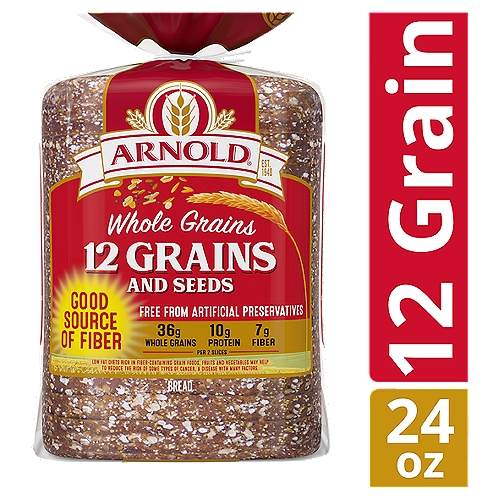 Arnold 12 Grain bread is filled with nutritional ingredients like whole wheat, sunflower seeds, oats, barley, and brown rice. Arnold bread is free from artificial preservatives, colors and flavors with No Added Nonsense.