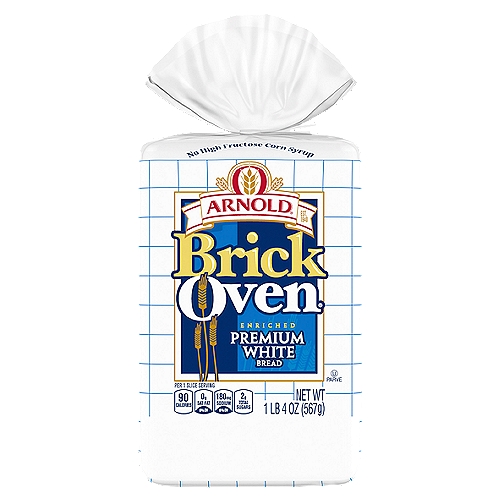 Arnold Brick Oven Enriched Premium White Bread, 1 lb 4 oz
Arnold Brick Oven bread is made with a tradition of over 50 years of baking and a commitment to quality. It's square because the the Arnold bakers still slow-bake Brick Oven bread with a lid over it to keep in the rich, delicious flavor.