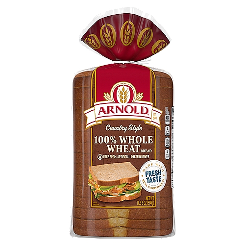 Arnold Country Style 100% Whole Wheat Bread, 1 lb 8 oz
Soft, old fashioned country style breads. No high fructose corn syrup.