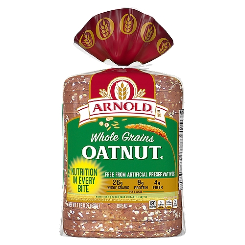 Arnold Whole Grains Oatnut Bread, 8 oz
Arnold Oatnut bread is baked with a hearty flavorful blend of oats, sunflower seeds and real hazelnuts. Arnold bread is free from artificial preservatives, colors and flavors with No Added Nonsense.