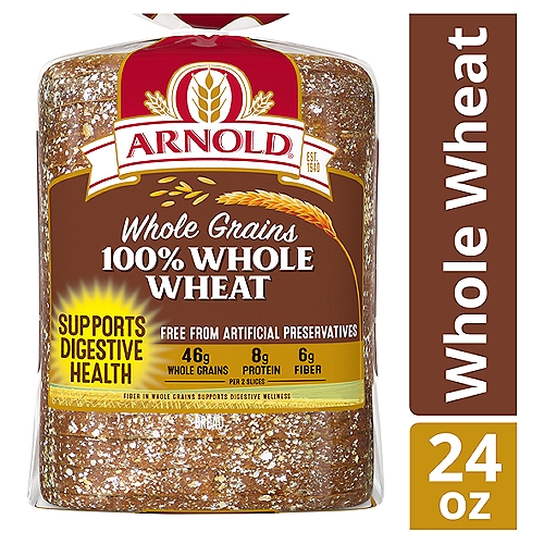 Arnold 100% Whole Wheat bread is baked with a rich taste you'll love. Arnold bread is free from artificial preservatives, colors and flavors with No Added Nonsense.