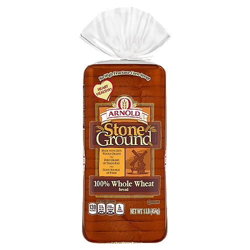 Arnold Stone Ground 100% Whole Wheat Bread, 1 lb
Delicious Arnold® Stoneground Bread is made with 100% whole grains, dietary fiber and zero grams of trans fat, making it a cornerstone of a healthy diet. Arnold Stoneground Breads are the tasty breads you can feel good about eating.

100% Whole Grains
In a low fat diet, whole grain foods like this bread may reduce the risk of heart disease. Diets rich in whole grain foods and other plant foods and low in fat and saturated fat, and cholesterol may help reduce the risk of heart disease and certain cancers.