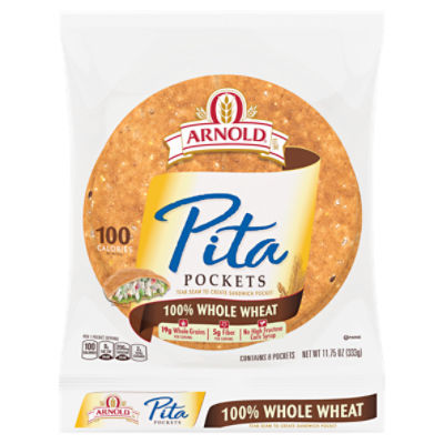 Arnold 100% Whole Wheat Pita Pockets, 8 count, 11.75 oz, 11.75 Ounce